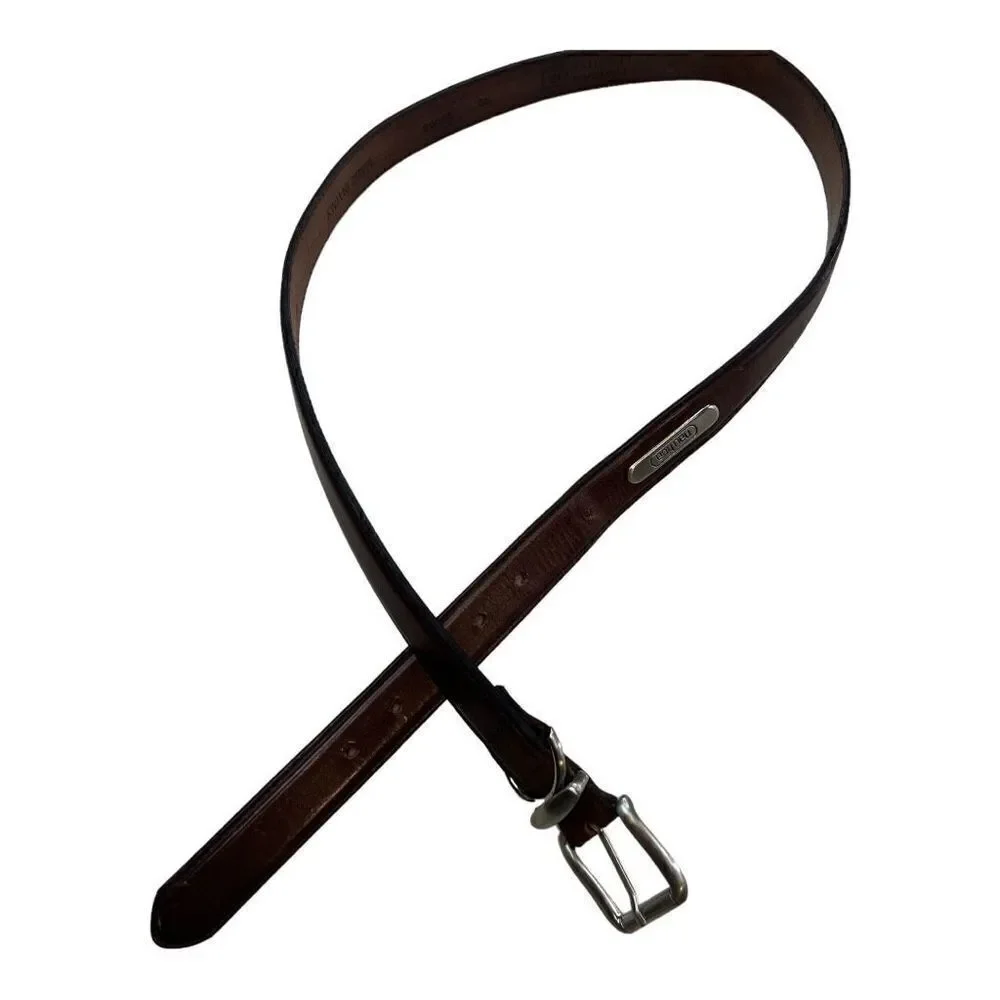 Nautica Men's Full Grain Italian Leather Silver Metal Buckle Belt Brown Size 42
